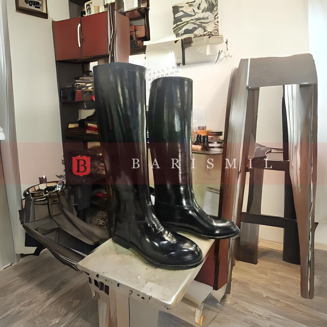 Handmade Black Leather Riding Boots Officer Uniform Boots Cosplay