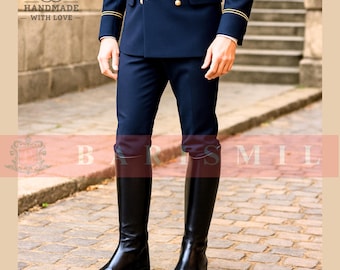 Men's Black Leather Riding Boots | Handmade Knee High Boots | Equestrian Officer Boots | Cavalry Dress Boots | Custom Leather Footwear