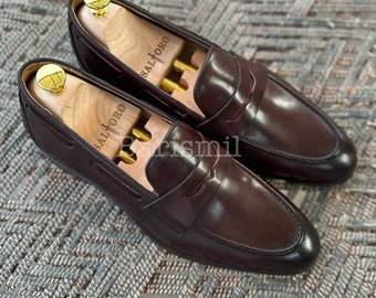 Mocasines de piel color sangre hechos a mano: zapatos mocasines para hombre