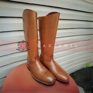 Handmade Equestrian Riding Boots | Elegant Knee-High Horseback Riding Footwear | Superior Quality Tan Leather Boots | Long Polo Boots