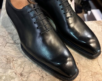 Men's Handmade Black Leather Oxford Shoes: Goodyear Welted Dress Shoes