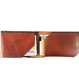 Cartera de cuero para tarjetas, Cartera fina para tarjetas, Cartera cosida a mano, Tarjetero plegable, Cartera para tarjetas de visita.