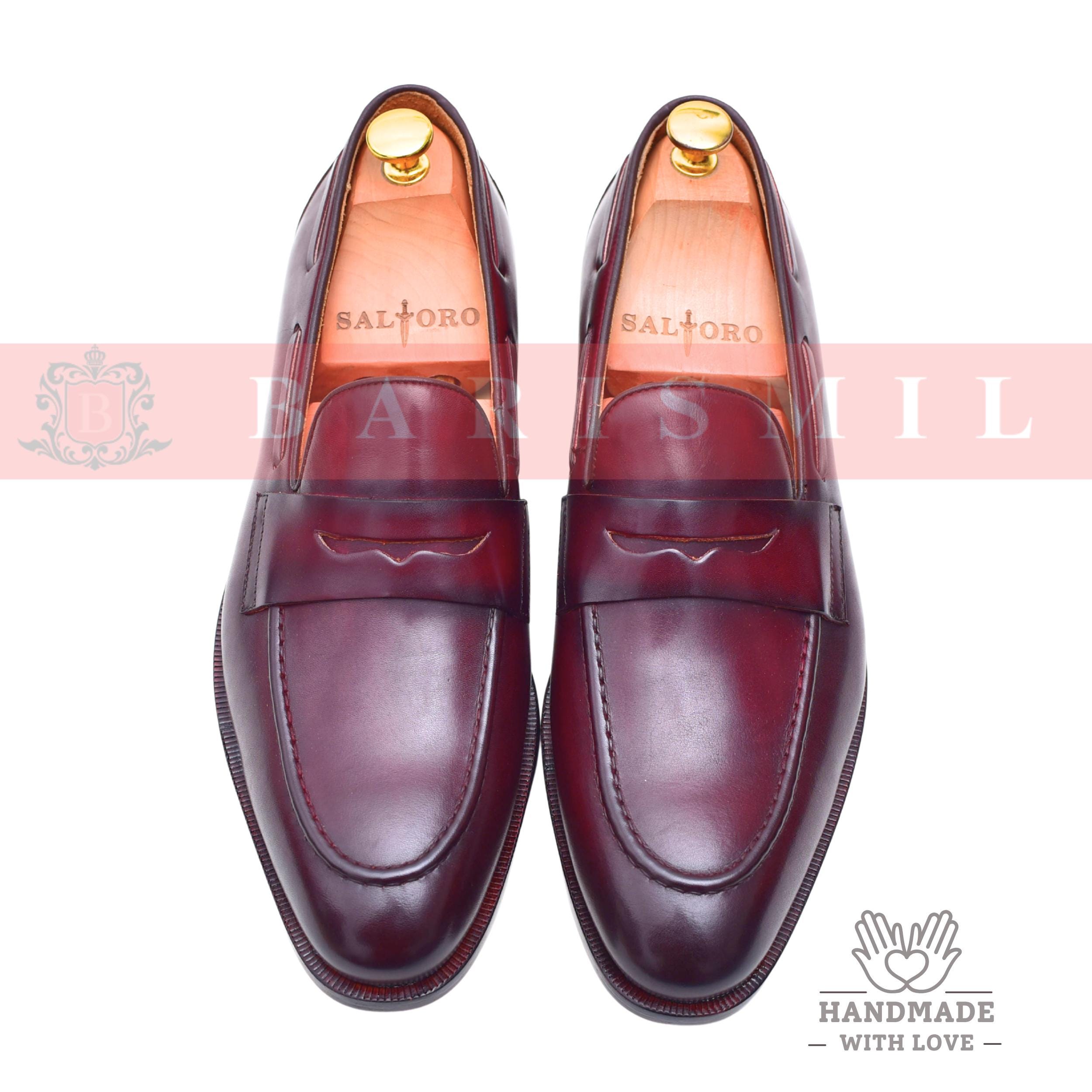 Vintage Handmade Burgundy Leather Penny Loafers Dress Shoes Men’s Size 10.5 Vintage Penny Loafers / Men main image 3