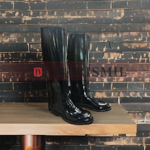 Handcrafted Black Leather Officer Boots | Customized Black Cosplay Long Boots | Leather Officer Boots | Polo Horse Riding Work Wear Boots