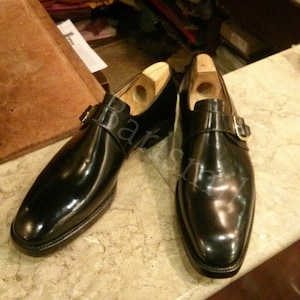 monk strap shoes, men dress shoes with buckle black leather shoes.
