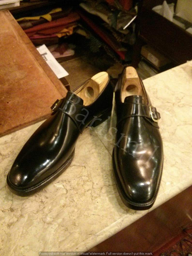 monk strap shoes, men dress shoes with buckle black leather shoes.