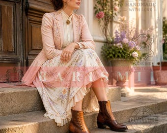 Victorian Button Boots Women | Two Tone Leather Boots | Edwardian Ankle Boots | Steampunk Boots | Granny Boots | Cuban Heel Boots