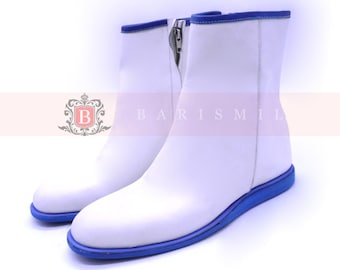 White Pure Leather Cosplay Costume Leather Boots | Officer Uniform Boots | Customized Uniform Leather Boots | Boots for Men & Women