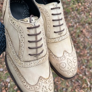 brand new handmade good year welted beige leather brogue oxford shoes for men, wide fit wingtip shoes