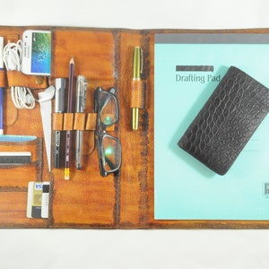 Leather notepad portfolio, handmade leather portfolio, custom made leather writing pad folio by barismil.