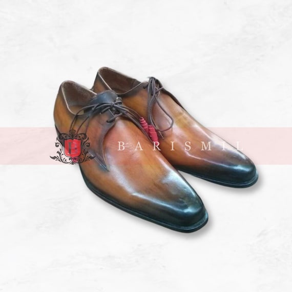 Handmade Cognac Patina Leather Oxford Shoes: Bespoke Formal Shoes
