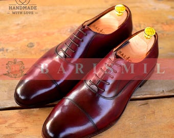 Handgefertigte Oxblood Leder Oxford Schuhe | Herren Burgund Cap Toe Abendschuhe | Maßgeschneiderte formelle Oxfords von Barismil