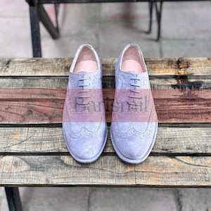 Damen Abendschuhe - Handgefertigte Leder Damen Flache Oxford Schuhe - Damen Flache Schnürschuhe - Lila Wildleder Damen Freizeitschuhe