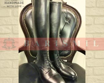 Handmade Black Leather Riding Boots: Equestrian Polo Style Women Boots