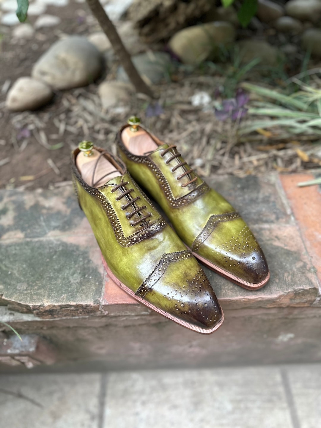 Handmade Olive green burnish lace up for men Handmade Mens Fashion Green Color Leather Boots Men Ankle  main image 2