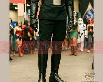Handgemaakte zwarte leren imperiale officierscosplaylaarzen - Custom Sci-Fi-kostuumschoeisel voor dames en heren