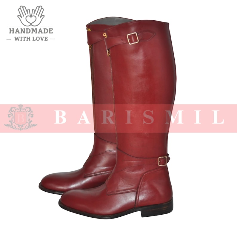 Red Calf Riding Boot Handmade Red Leather Riding Boots With Zipper: Custom Fit Equestrian ...