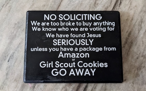 No Soliciting Sign Girl Scout Cookies Amazon Prime Funny Etsy