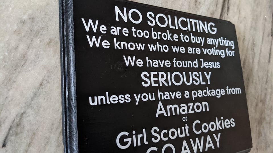 No Soliciting Sign Girl Scout Cookies Amazon Prime Funny Etsy