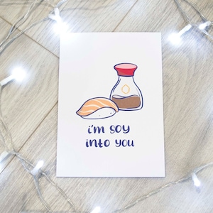 Je suis de soy en vous / carte valentines nourriture pour petit ami , carte pour mari , carte pour fiancé , sushi valentine , drôle de carte saint Valentin