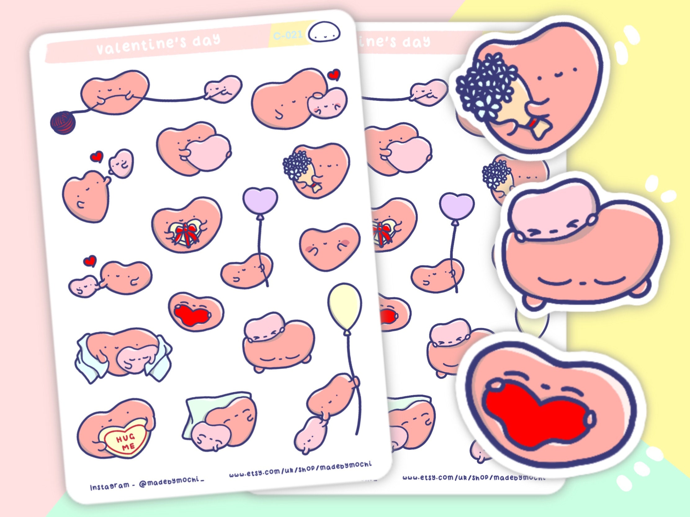 Cute valentines day stickers for planner, love letter or diary
