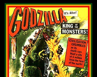 4" Original GODZILLA "King of Monsters" vinyl sticker. Classic Japanese movie monster decal for car, laptop, tumbler, etc.