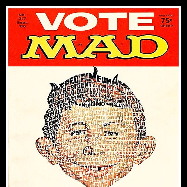 4.75" Funny VOTE MAD Magazine cover Sticker. Alfred E. Neuman for Pres decal.