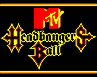 Calcomanía de vinilo clásica de 5" de MTV Headbangers Ball. Calcomanía de TV de heavy metal para auto, computadora portátil, guitarra, etc.