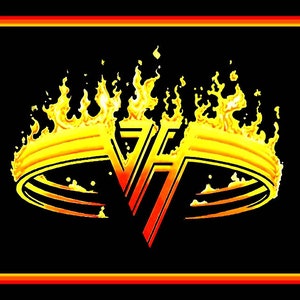 May include: A black and red logo with the letters "VH" in a stylized font, surrounded by a yellow and orange flame design. The logo is set against a black background with a red and orange border.