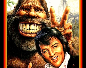 4" Funny Bigfoot & Elvis vinyl sticker. Sasquatch decal for car, truck, laptop, tumbler etc.