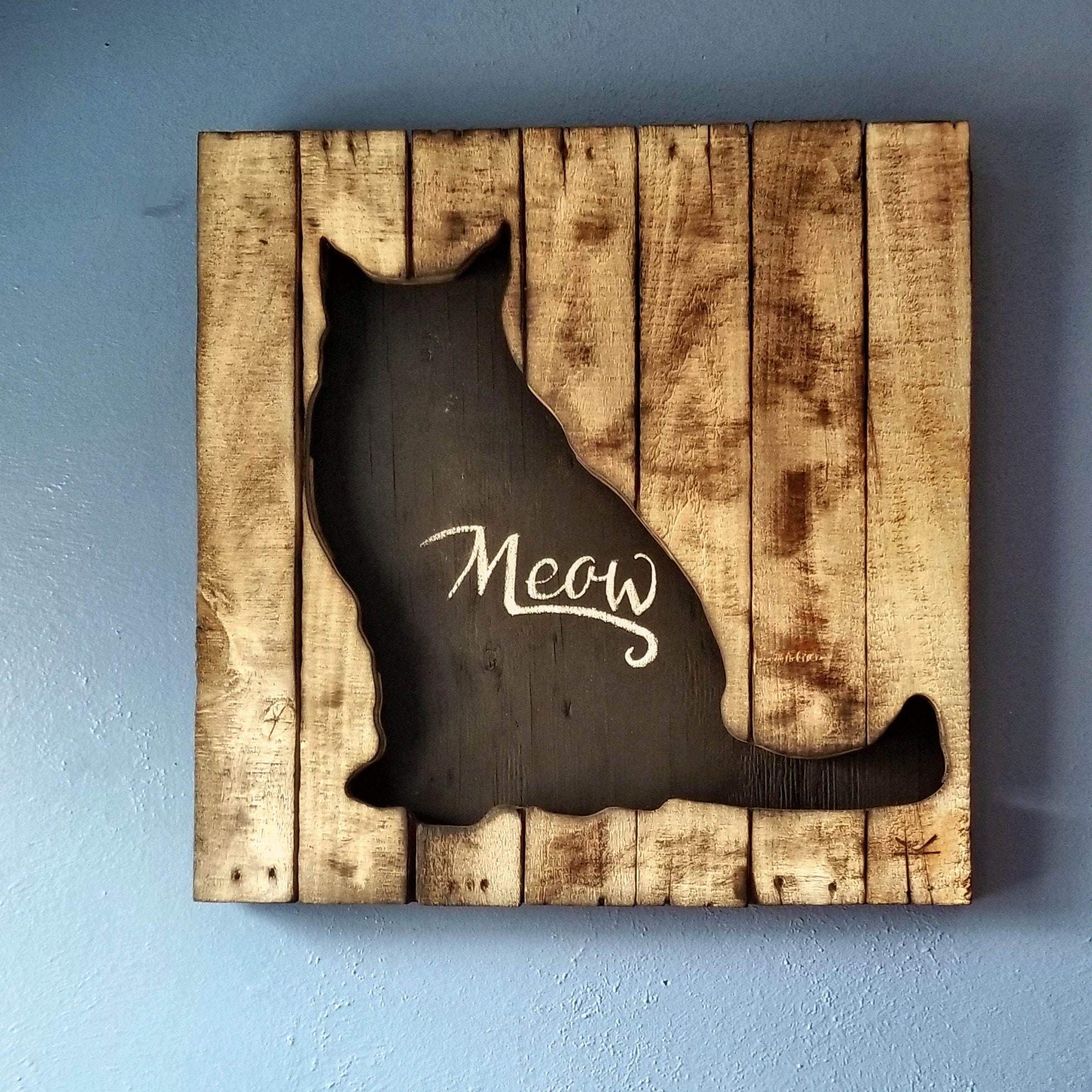 Fluffy chalkboard Kitty Cat Pallet Art 24 x 24 Farmhouse Etsy