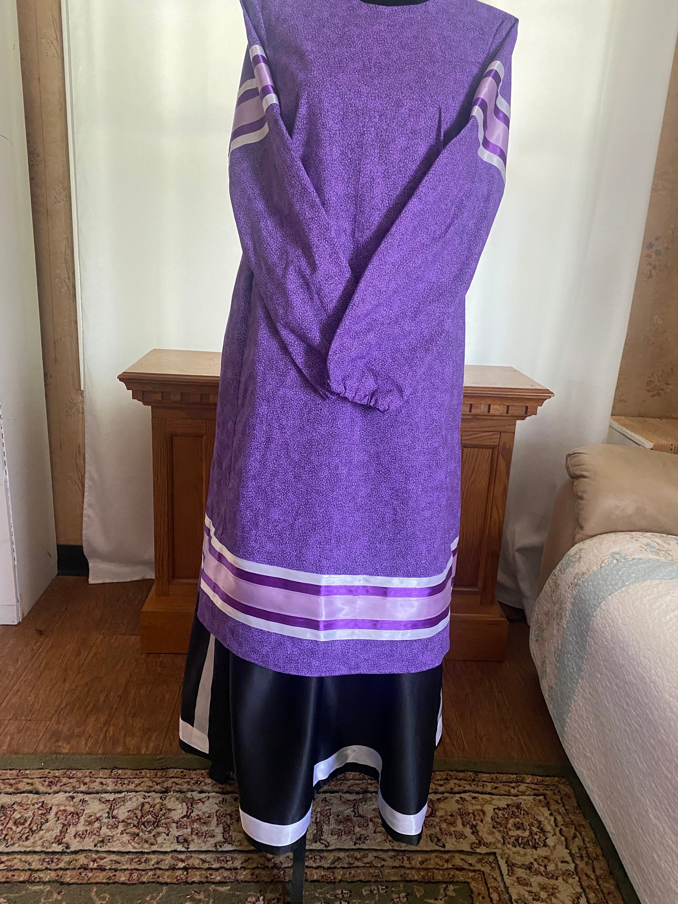 purple ribbon dress Tea Length Dress with Embroidered Strap and Bow Detail Isoude