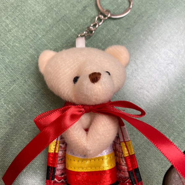 Prayer Bear Keychain with Ribbon skirt and Shawl attached