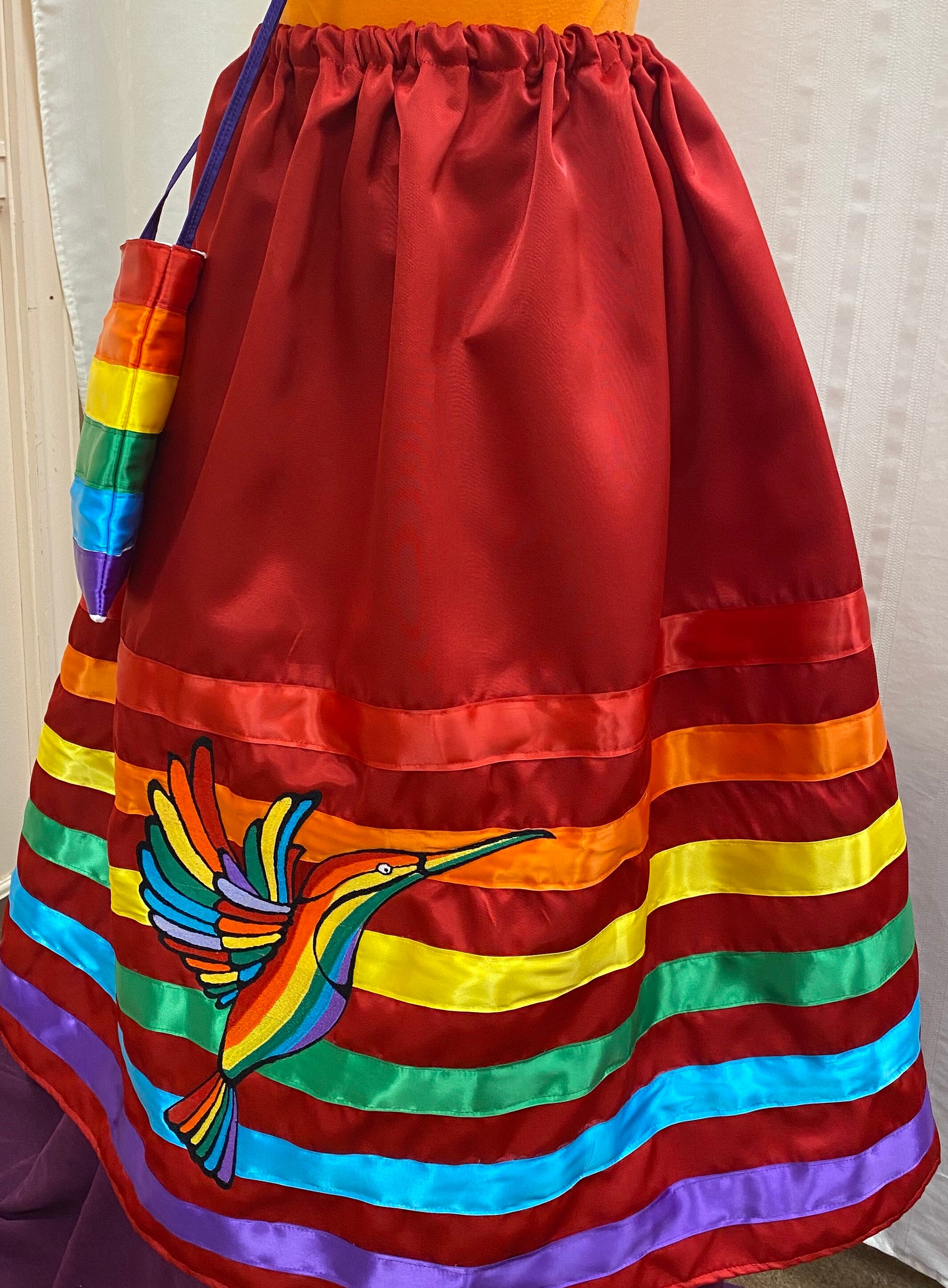 Embroidered Hummingbird Rainbow Ribbon Skirt Set | Etsy Canada