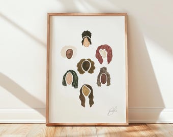 Diverse Black Girls Watercolor Art Print - Empowering Women Wall Decor