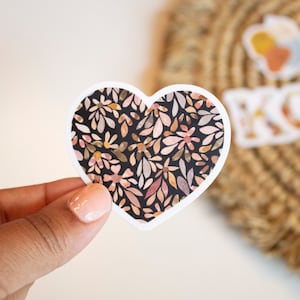 Black Floral Heart Sticker - Vinyl Sticker - Matte Waterproof - Floral - I Love You -  Love - Heart Sticker - Laptop Sticker