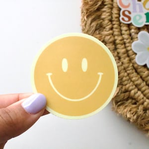 Yellow Smiley Face Sticker - Vinyl Sticker - Matte Waterproof - Laptop Stickers - Smiley Face - Boho Sticker - Happy Face - Gift for her