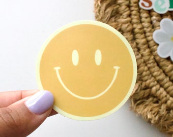 Yellow Smiley Face Sticker - Matte Waterproof Vinyl - Laptop Decal - Boho