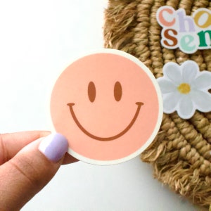 Pink Smiley Face Sticker - Vinyl Sticker - Matte Waterproof - Laptop Stickers - Smiley Face - Boho Stickers