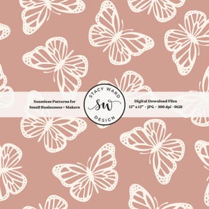Dusty Rose Boho Butterfly Seamless File, Minimalist Bug Repeat Pattern Tile, Neutral Flying Insect Digital Paper, Fabric Print Design JPEG