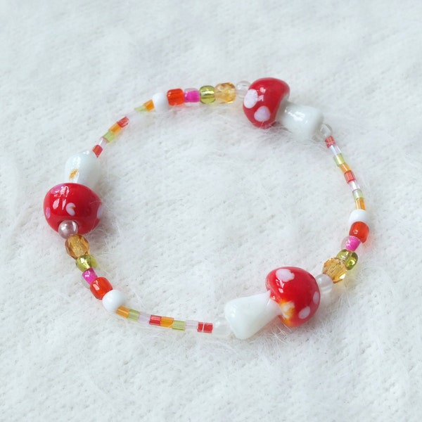 Mushroom beaded Bracelet | Handmade | Glasswork beads | Jewellery gift