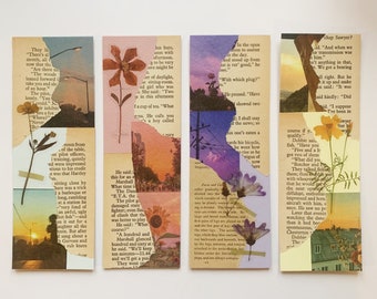 Sunset Floral Bookmarks Recycled Kraft 4 Designs Handmade Book Lover Gift