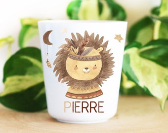 Personalized children's plastic cup, Lion Boho