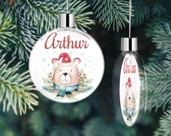 Dekoration für personalisierten Baum, Kugel oder Stern, Weihnachtsteddybär