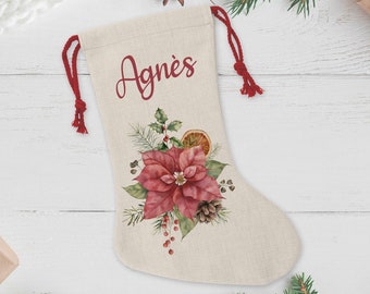 Chaussette de Noël personnalisée, Poinsettia