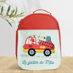 Petit Sac isotherme pour enfant personnalisé, 3 couleurs au choix, Modèle Pompier 01