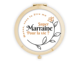 Miroir en métal de poche à personnaliser Demande Marraine 02 + Pochon cadeau