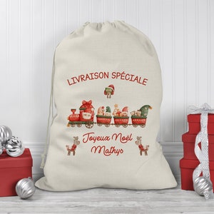 Personalized Christmas bag, Customizable gift basket, Santa's Train