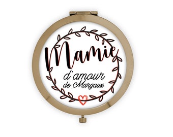 Miroir en métal de poche à personnaliser Cadeau Marraine, mamie, maman + Pochon cadeau