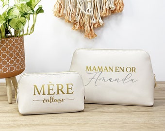 Trousse en simili cuir personnalisée, trousse de toilette, maquillage, Personnalisation en quatre mots